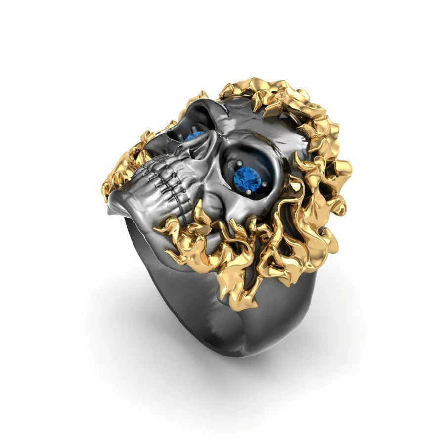RARE PRINCE by CARAT SUTRA | Unique Designed Burning Head Skull Ring | 925 Sterling Silver Black Rhodium & Gold Plated Ring | Men's Jewelry | With Certificate of Authenticity and 925 Hallmark - Image 4
