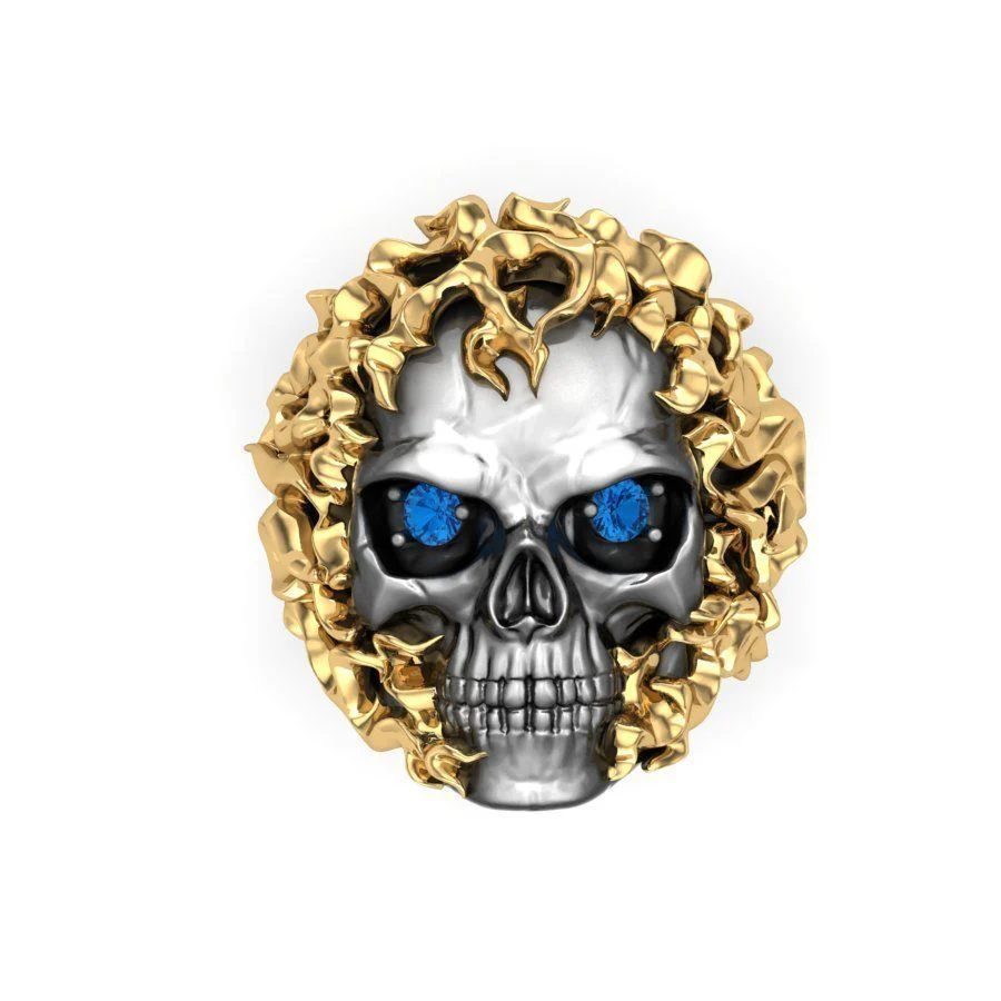RARE PRINCE by CARAT SUTRA | Unique Designed Burning Head Skull Ring | 925 Sterling Silver Black Rhodium & Gold Plated Ring | Men's Jewelry | With Certificate of Authenticity and 925 Hallmark - Image 5
