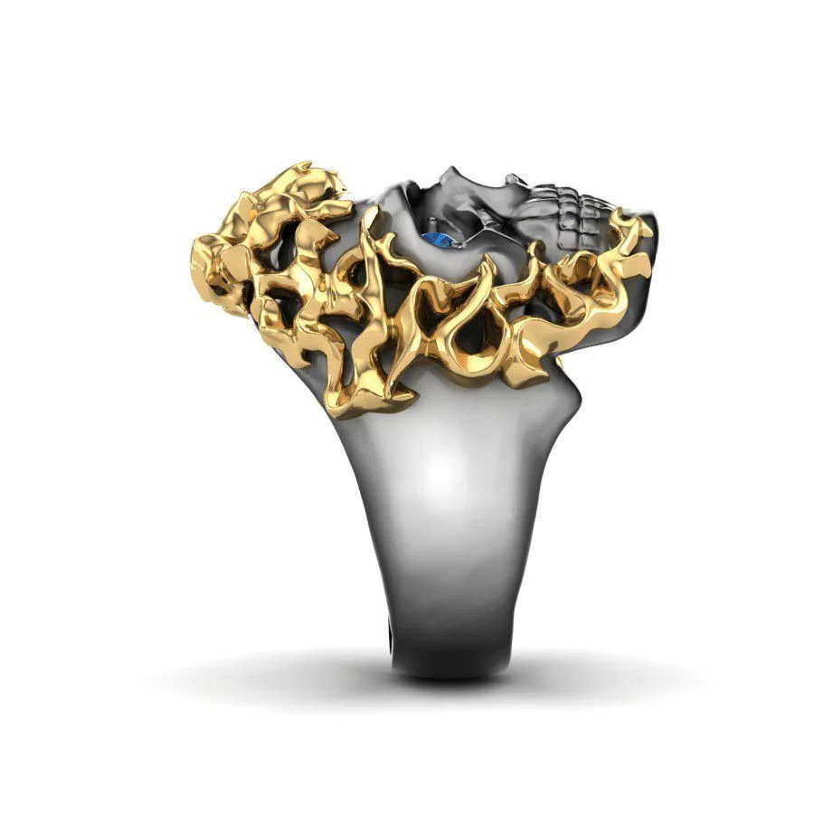 RARE PRINCE by CARAT SUTRA | Unique Designed Burning Head Skull Ring | 925 Sterling Silver Black Rhodium & Gold Plated Ring | Men's Jewelry | With Certificate of Authenticity and 925 Hallmark - Image 6
