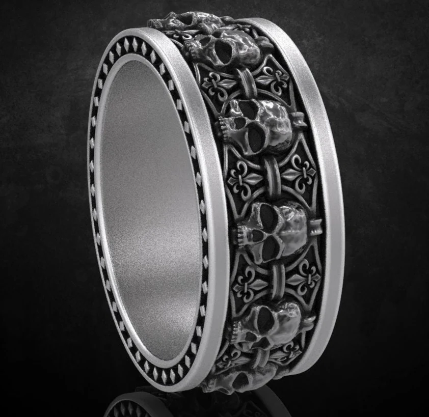 RARE PRINCE by CARAT SUTRA | Unique Designed Band Ring Skull & Fleur De Lis | 925 Sterling Silver Oxidized Ring | Men's Jewelry | With Certificate of Authenticity and 925 Hallmark - Image 3