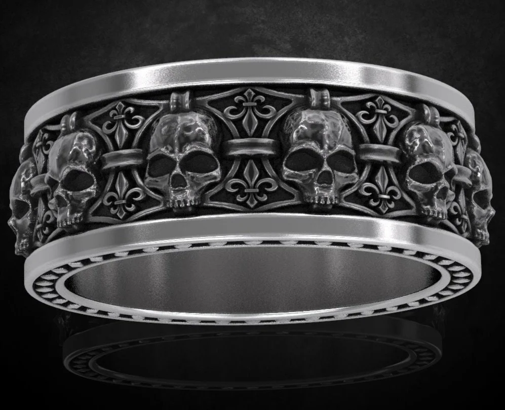 RARE PRINCE by CARAT SUTRA | Unique Designed Band Ring Skull & Fleur De Lis | 925 Sterling Silver Oxidized Ring | Men's Jewelry | With Certificate of Authenticity and 925 Hallmark - Image 4