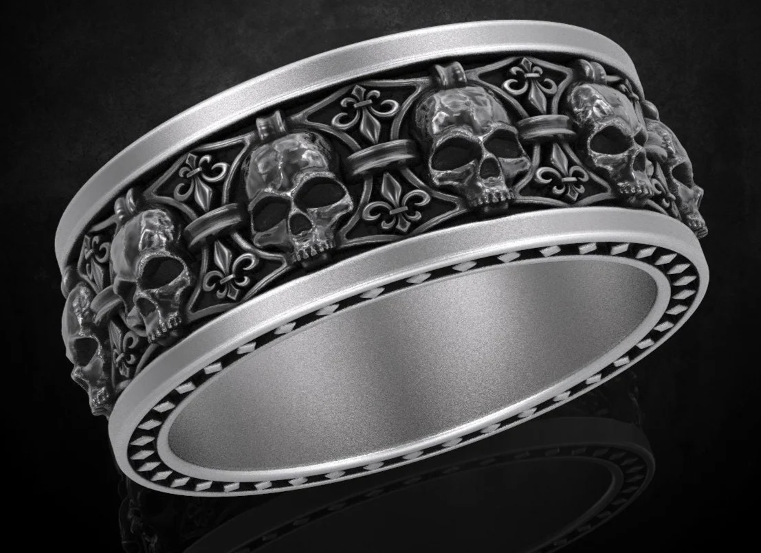 RARE PRINCE by CARAT SUTRA | Unique Designed Band Ring Skull & Fleur De Lis | 925 Sterling Silver Oxidized Ring | Men's Jewelry | With Certificate of Authenticity and 925 Hallmark - Image 5