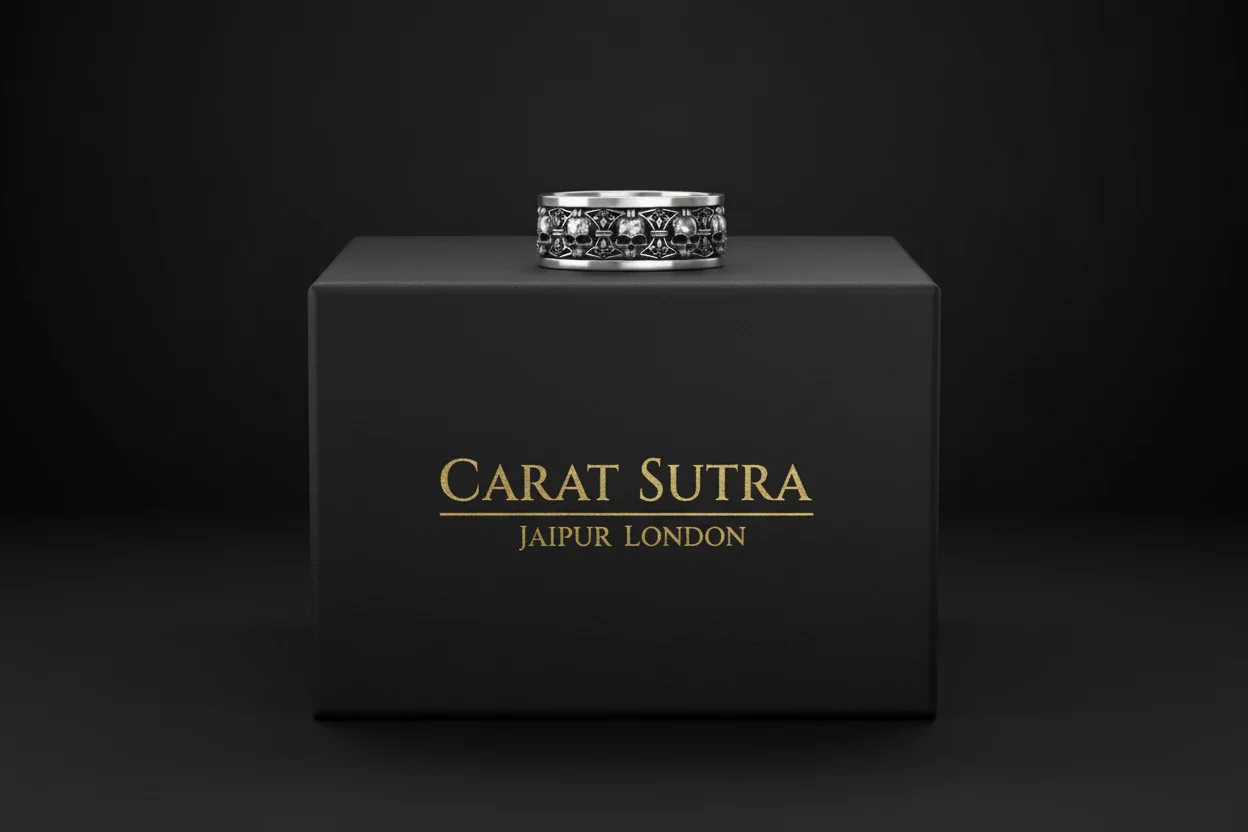 RARE PRINCE by CARAT SUTRA | Unique Designed Band Ring Skull & Fleur De Lis | 925 Sterling Silver Oxidized Ring | Men's Jewelry | With Certificate of Authenticity and 925 Hallmark - Image 6