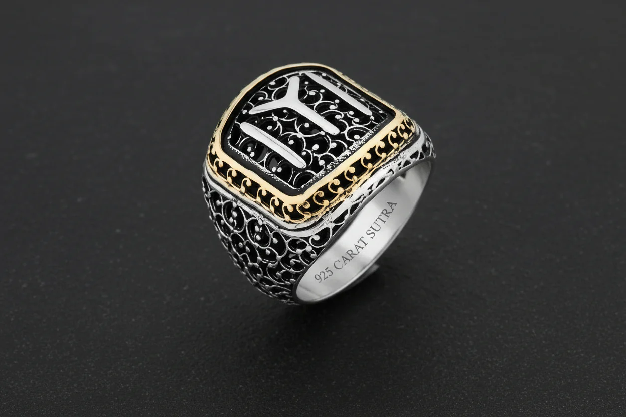 RARE PRINCE by CARAT SUTRA | Unique Design Kayi Ring | 925 Sterling Silver Oxidized Ring | Men's Jewelry | With Certificate of Authenticity and 925 Hallmark