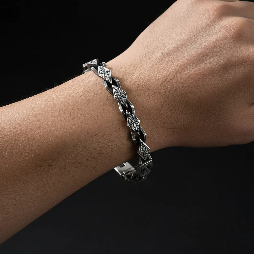 RARE PRINCE by CARAT SUTRA | Unique Hand Engraved Vintage Oxidized Bracelet | 925 Sterling Silver Bracelet | Men's Jewelry | With Certificate of Authenticity and 925 Hallmark - Image 2
