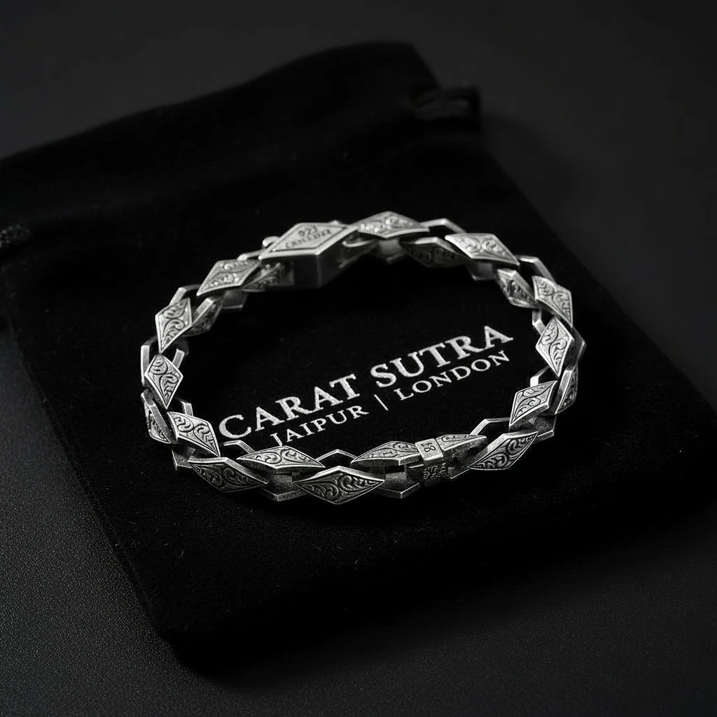RARE PRINCE by CARAT SUTRA | Unique Hand Engraved Vintage Oxidized Bracelet | 925 Sterling Silver Bracelet | Men's Jewelry | With Certificate of Authenticity and 925 Hallmark - Image 3