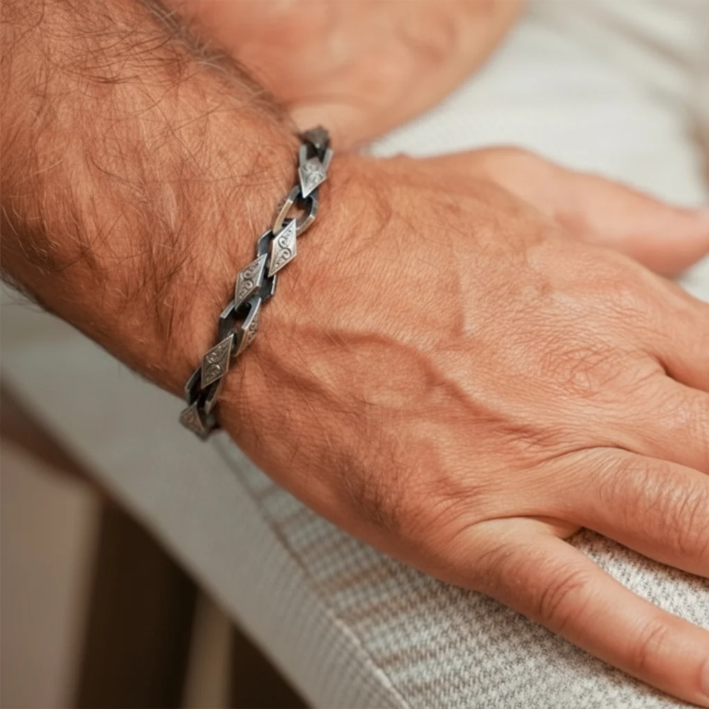 RARE PRINCE by CARAT SUTRA | Unique Hand Engraved Vintage Oxidized Bracelet | 925 Sterling Silver Bracelet | Men's Jewelry | With Certificate of Authenticity and 925 Hallmark - Image 5