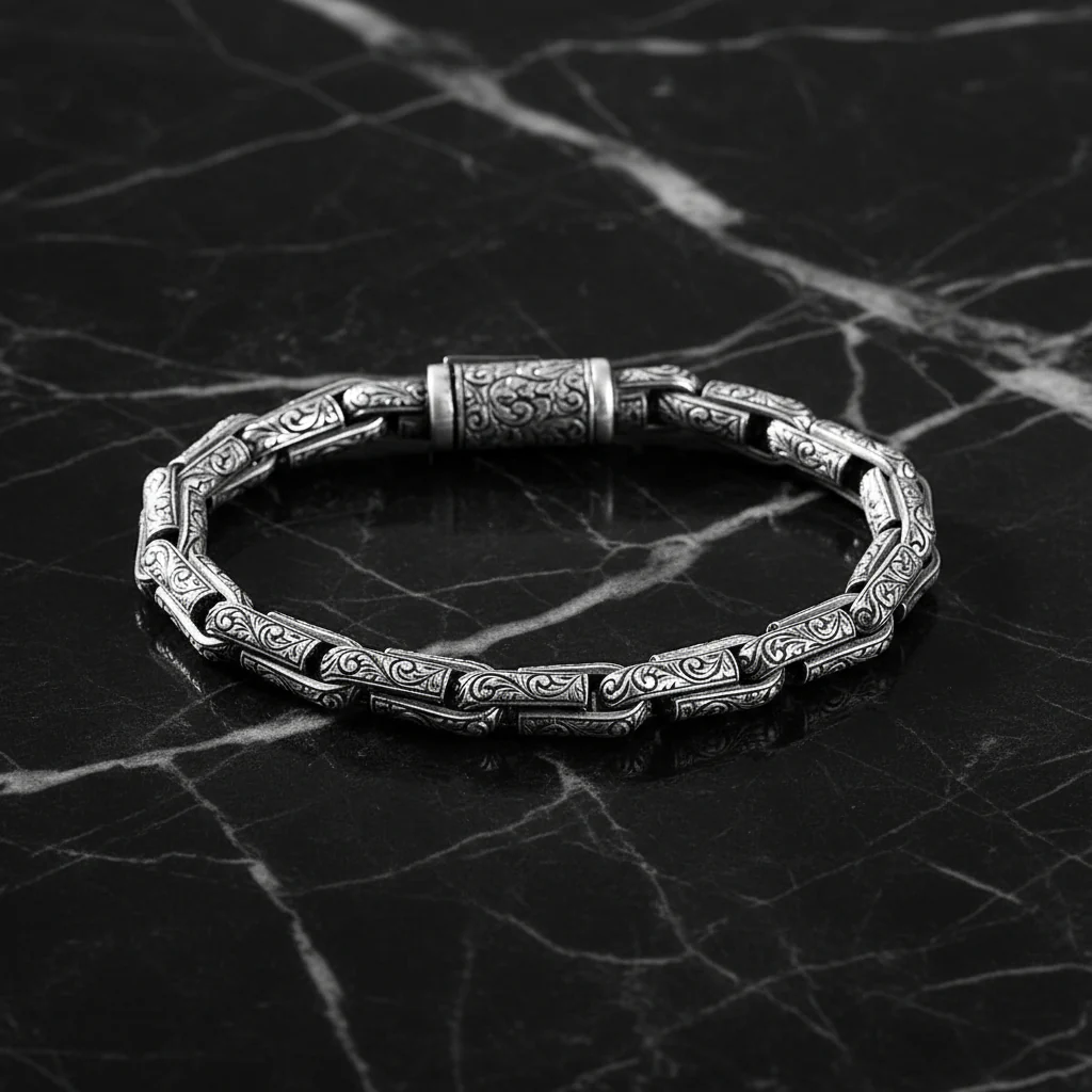 RARE PRINCE by CARAT SUTRA | Unique Hand Engraved Vintage Oxidized Bracelet | 925 Sterling Silver Bracelet | Men's Jewelry | With Certificate of Authenticity and 925 Hallmark