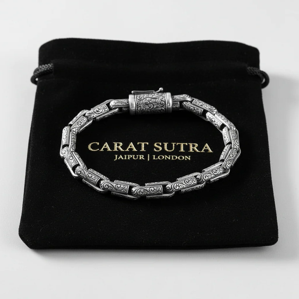 RARE PRINCE by CARAT SUTRA | Unique Hand Engraved Vintage Oxidized Bracelet | 925 Sterling Silver Bracelet | Men's Jewelry | With Certificate of Authenticity and 925 Hallmark - Image 3