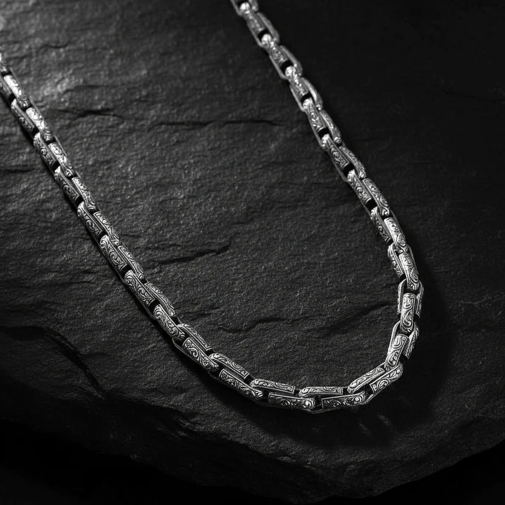 RARE PRINCE by CARAT SUTRA | Unique Hand Engraved Vintage Oxidized Chain | 925 Sterling Silver Chain | Men's Jewelry | With Certificate of Authenticity and 925 Hallmark