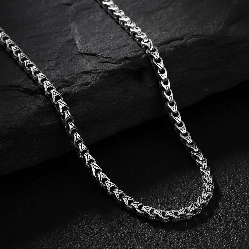 RARE PRINCE by CARAT SUTRA | Unique Hand Engraved Cylindrical Oxidized Chain | 925 Sterling Silver Chain | Men's Jewelry | With Certificate of Authenticity and 925 Hallmark