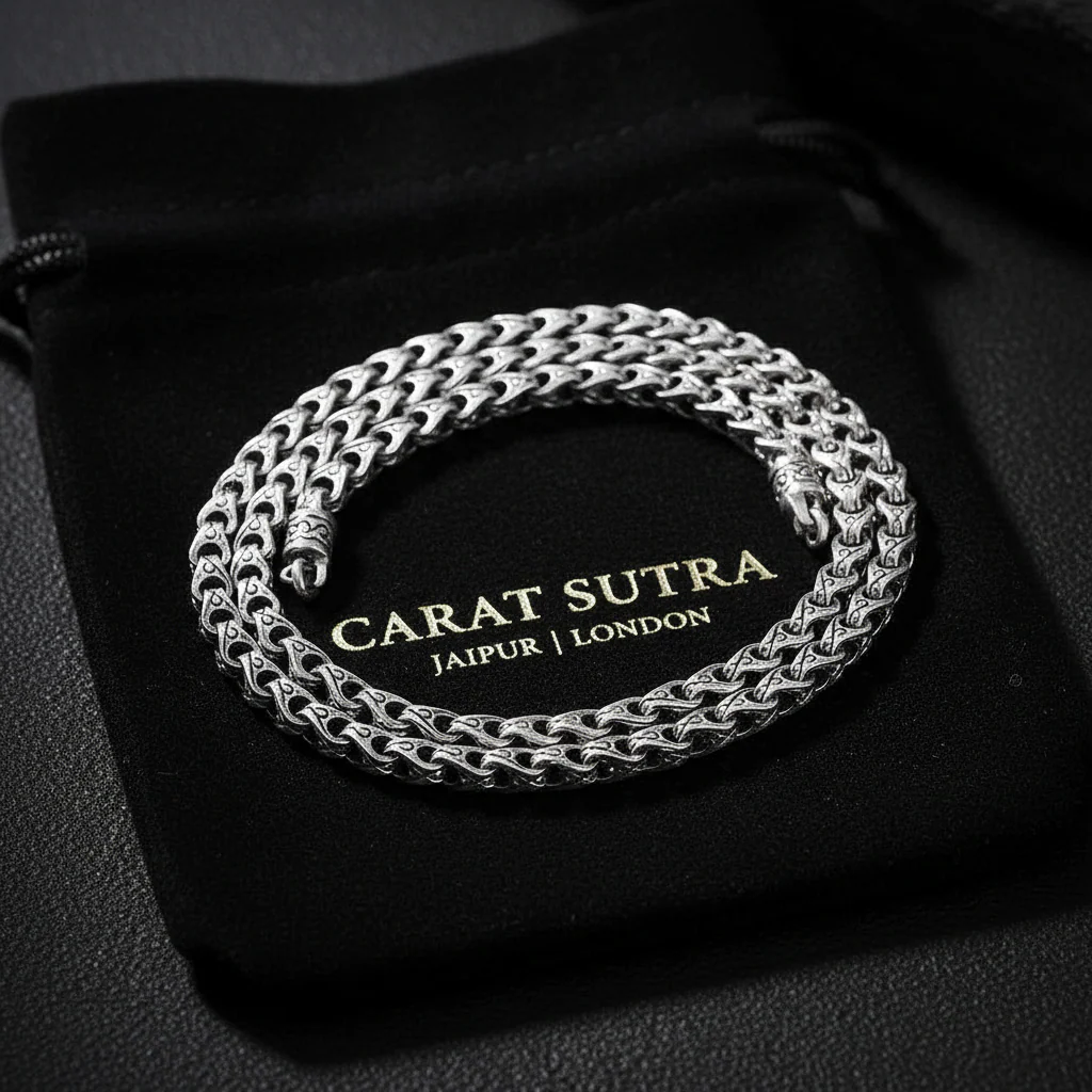RARE PRINCE by CARAT SUTRA | Unique Hand Engraved Cylindrical Oxidized Chain | 925 Sterling Silver Chain | Men's Jewelry | With Certificate of Authenticity and 925 Hallmark - Image 3