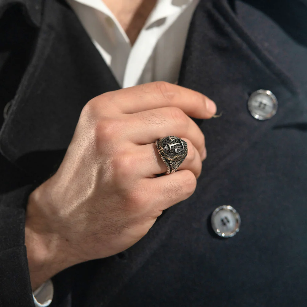 RARE PRINCE by CARAT SUTRA | Unique Handmade Turkish Style Libra Zodiac Signet Ring for Librans | 925 Sterling Silver Oxidized Ring | Men's Jewelry | With Certificate of Authenticity and 925 Hallmark - Image 3