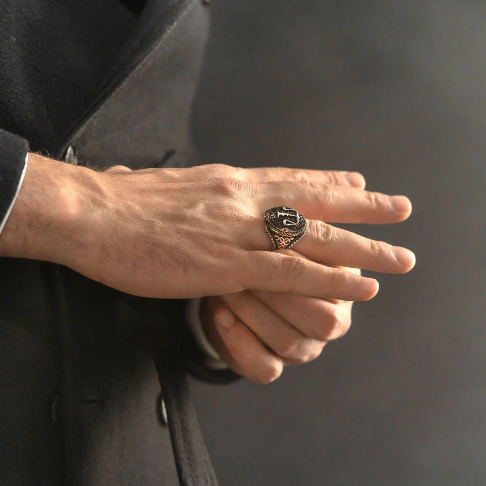 RARE PRINCE by CARAT SUTRA | Unique Handmade Turkish Style Libra Zodiac Signet Ring for Librans | 925 Sterling Silver Oxidized Ring | Men's Jewelry | With Certificate of Authenticity and 925 Hallmark - Image 5