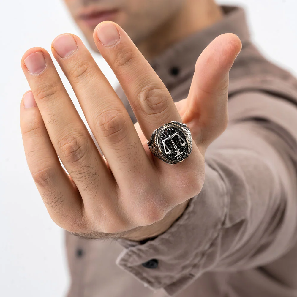 RARE PRINCE by CARAT SUTRA | Unique Handmade Turkish Style Libra Zodiac Signet Ring for Librans | 925 Sterling Silver Oxidized Ring | Men's Jewelry | With Certificate of Authenticity and 925 Hallmark - Image 6