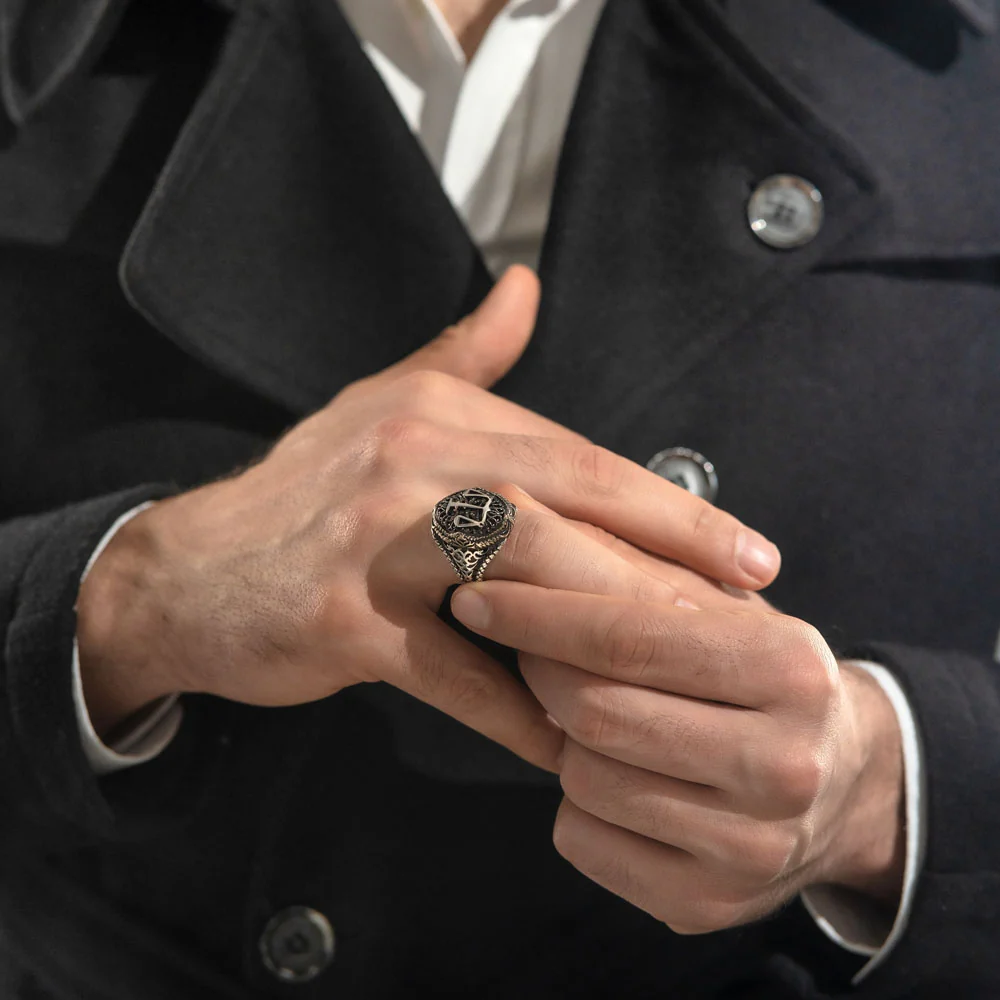 RARE PRINCE by CARAT SUTRA | Unique Handmade Turkish Style Libra Zodiac Signet Ring for Librans | 925 Sterling Silver Oxidized Ring | Men's Jewelry | With Certificate of Authenticity and 925 Hallmark - Image 7