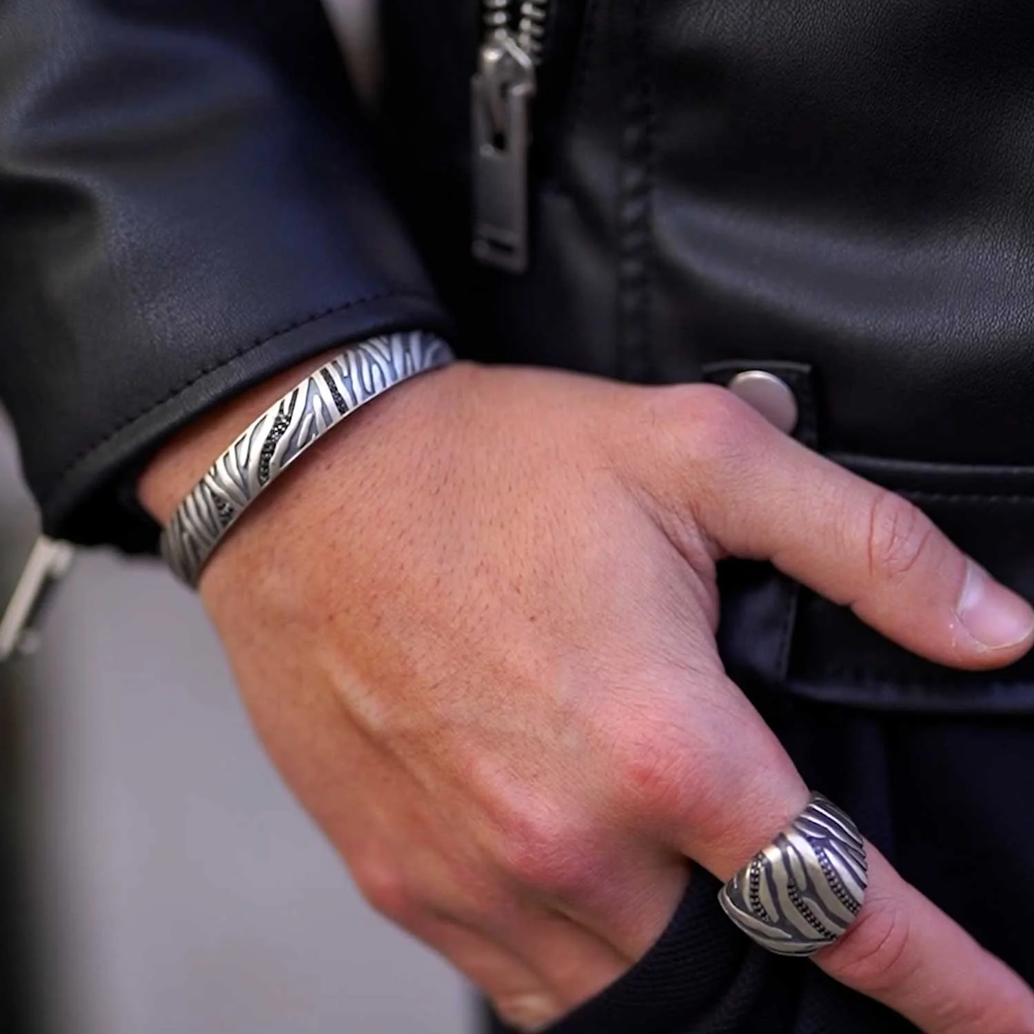 RARE PRINCE by CARAT SUTRA | Unique Handmade Turkish Style Ring with Black Zircons | 925 Sterling Silver Oxidized Ring | Men's Jewelry | With Certificate of Authenticity and 925 Hallmark - Image 2