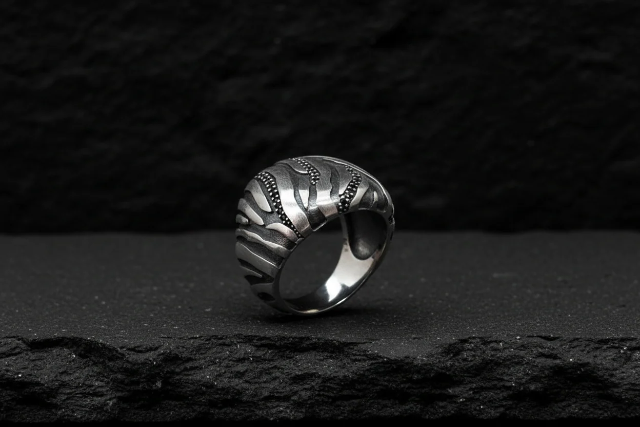 RARE PRINCE by CARAT SUTRA | Unique Handmade Turkish Style Ring with Black Zircons | 925 Sterling Silver Oxidized Ring | Men's Jewelry | With Certificate of Authenticity and 925 Hallmark - Image 3