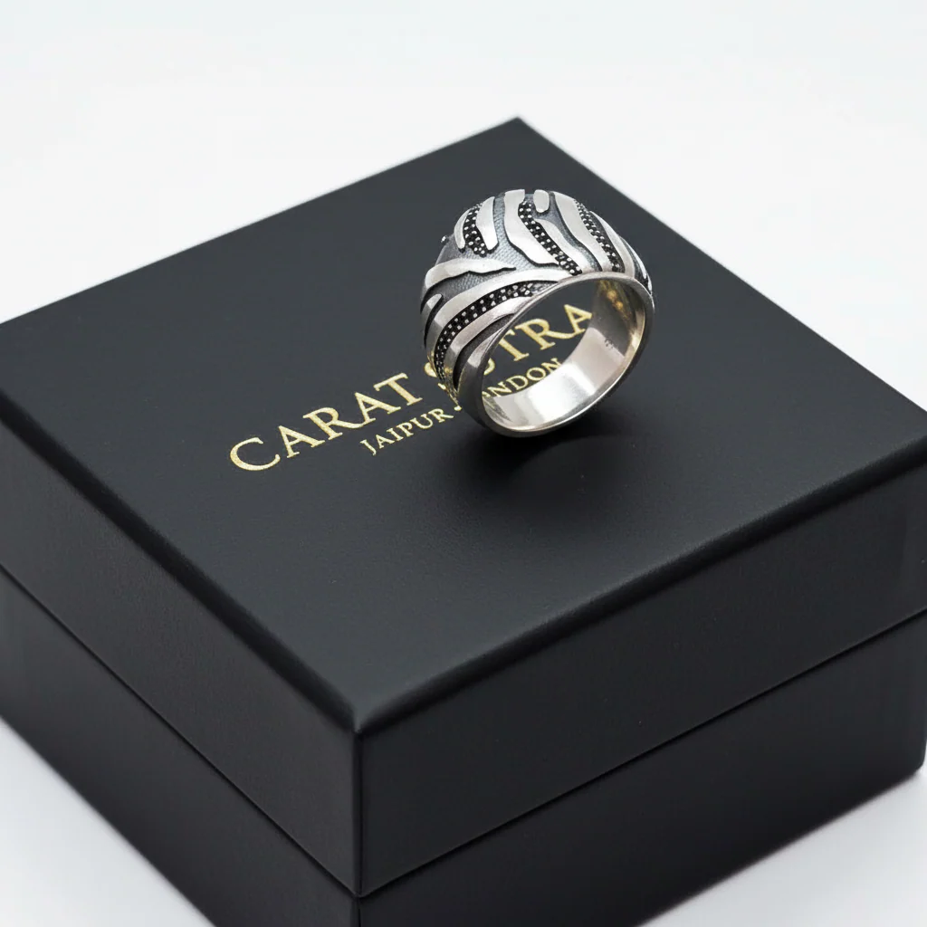 RARE PRINCE by CARAT SUTRA | Unique Handmade Turkish Style Ring with Black Zircons | 925 Sterling Silver Oxidized Ring | Men's Jewelry | With Certificate of Authenticity and 925 Hallmark - Image 4