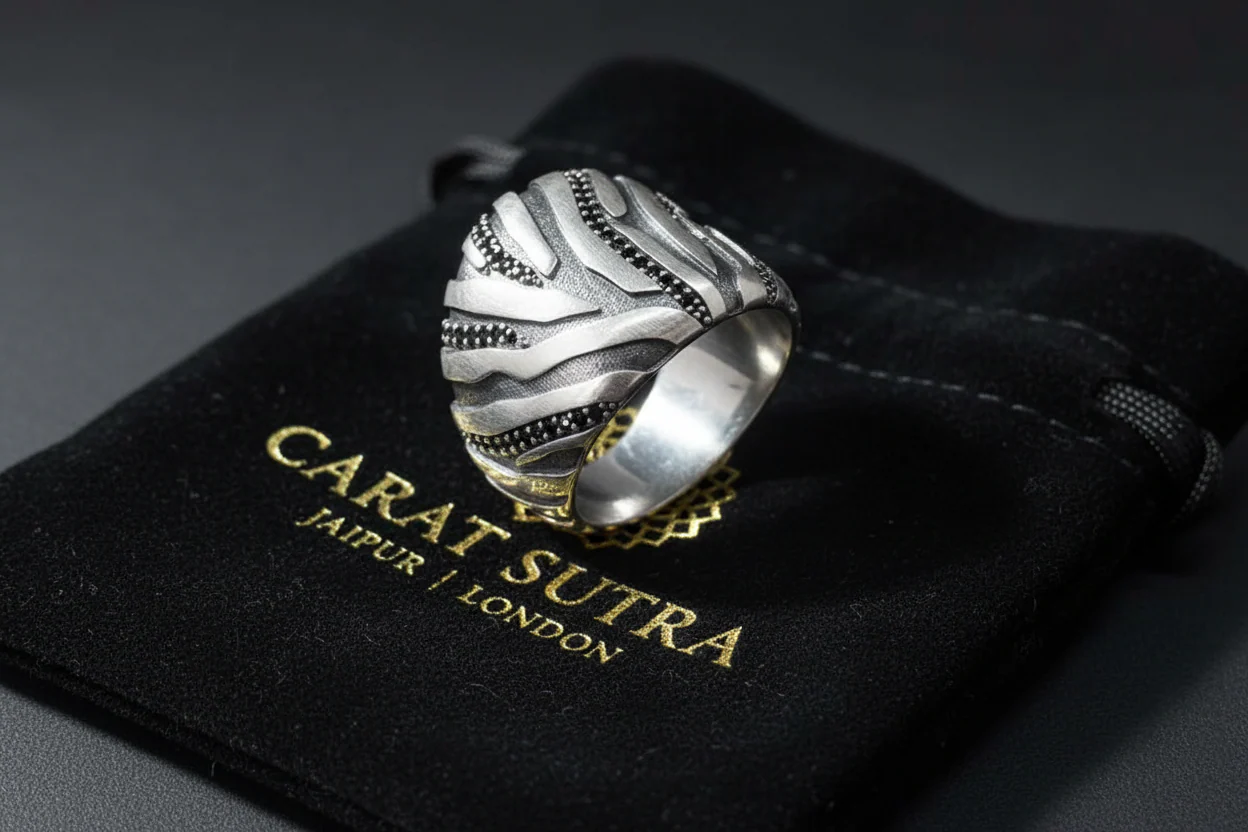 RARE PRINCE by CARAT SUTRA | Unique Handmade Turkish Style Ring with Black Zircons | 925 Sterling Silver Oxidized Ring | Men's Jewelry | With Certificate of Authenticity and 925 Hallmark - Image 5