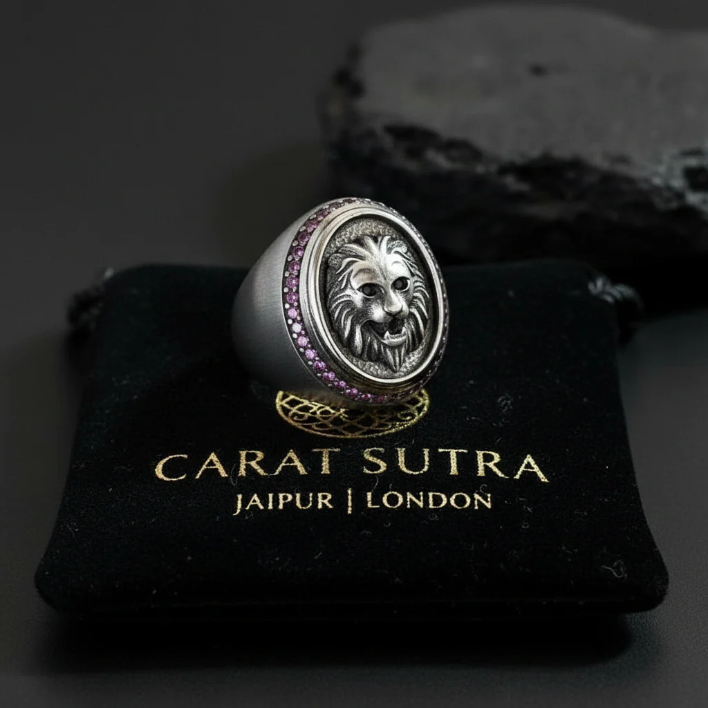 RARE PRINCE by CARAT SUTRA | Unique Handmade Turkish Style Lion Ring with Zircons | 925 Sterling Silver Oxidized Ring | Men's Jewelry | With Certificate of Authenticity and 925 Hallmark - Image 3