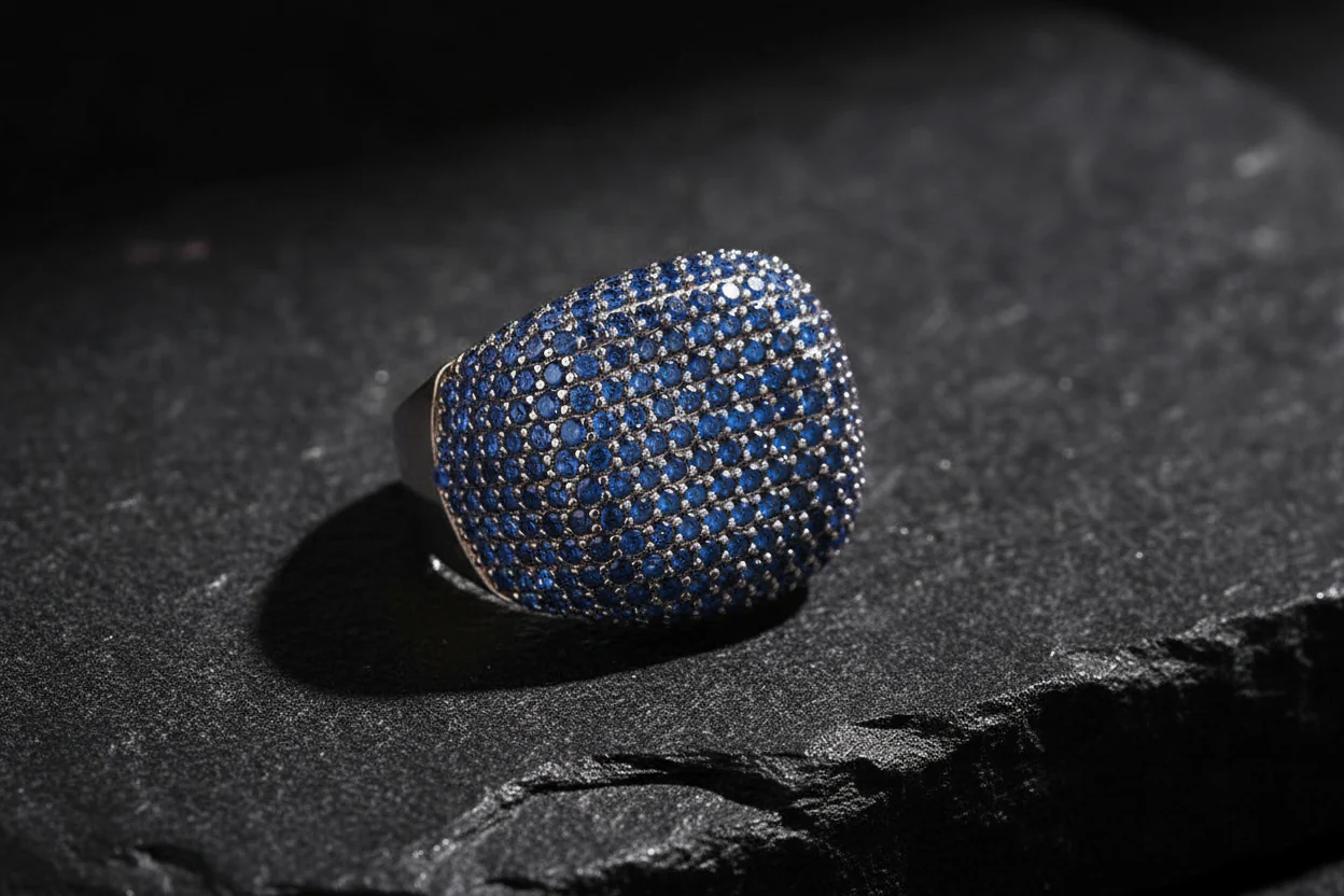 RARE PRINCE by CARAT SUTRA | Unique Handmade Turkish Style Ring Studded with AAA+ Blue Zirconia | 925 Sterling Silver Ring | Men's Jewelry | With Certificate of Authenticity and 925 Hallmark
