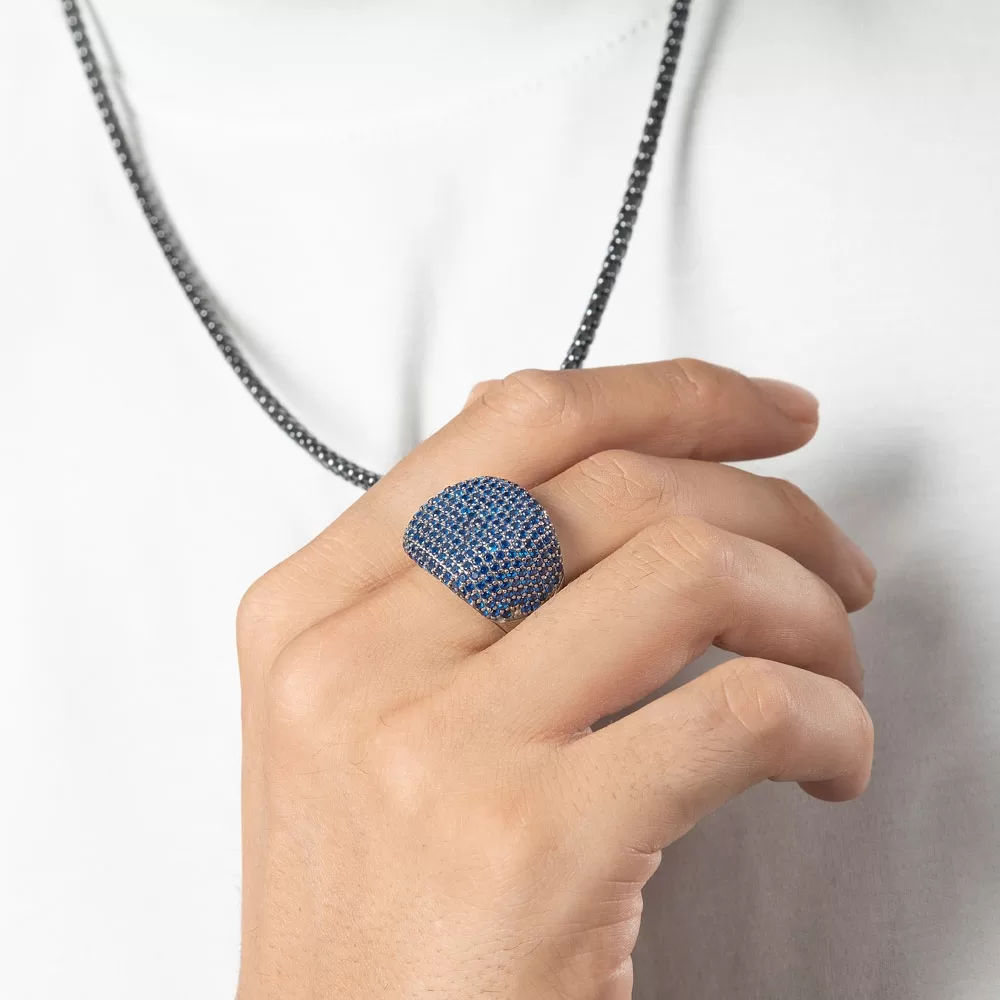 RARE PRINCE by CARAT SUTRA | Unique Handmade Turkish Style Ring Studded with AAA+ Blue Zirconia | 925 Sterling Silver Ring | Men's Jewelry | With Certificate of Authenticity and 925 Hallmark - Image 2