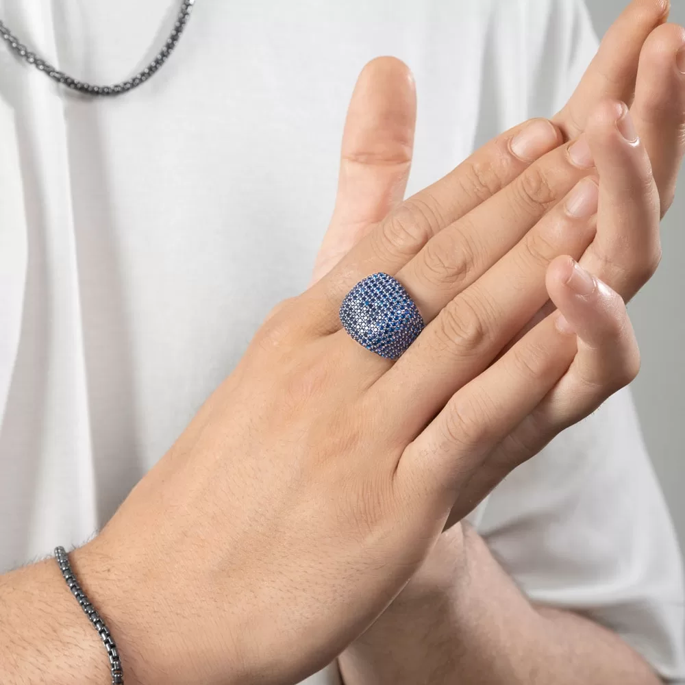 RARE PRINCE by CARAT SUTRA | Unique Handmade Turkish Style Ring Studded with AAA+ Blue Zirconia | 925 Sterling Silver Ring | Men's Jewelry | With Certificate of Authenticity and 925 Hallmark - Image 3