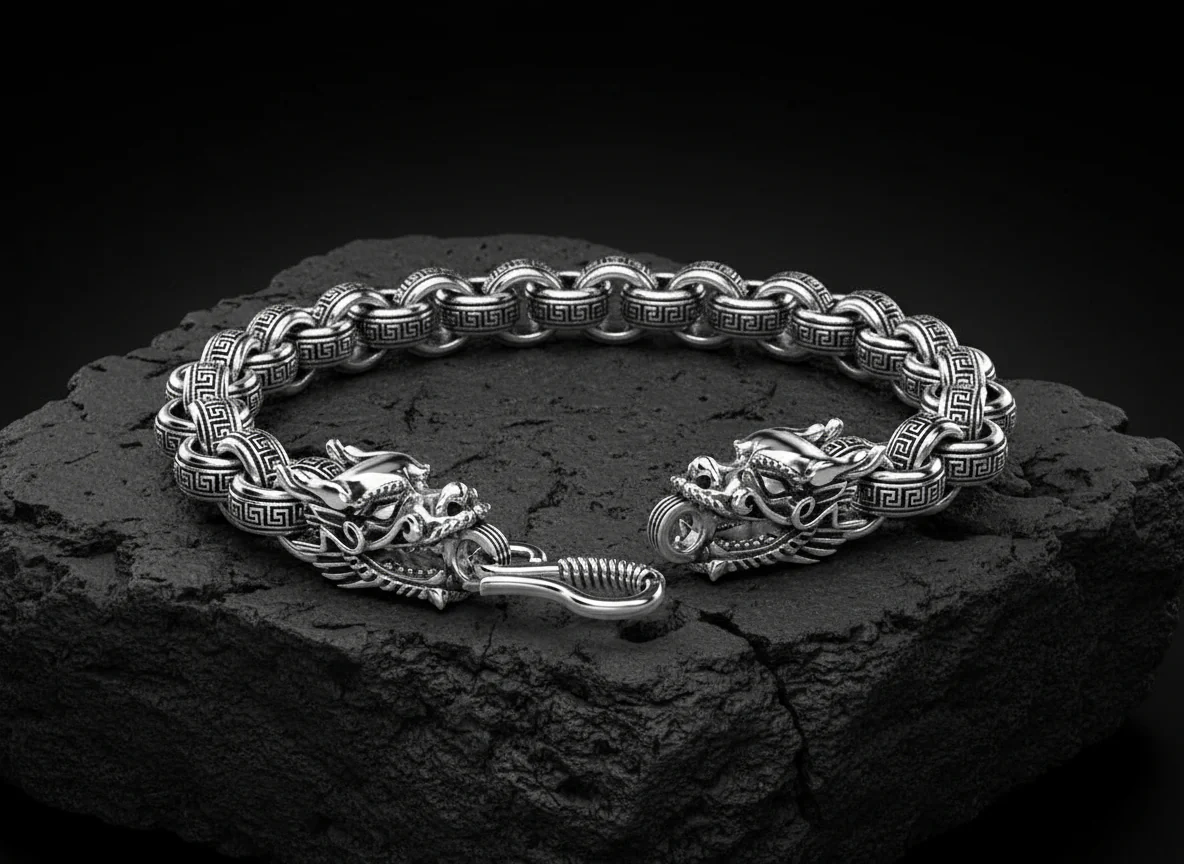 Unique Two Headed Dragon Bracelet for Men | 925 Sterling Silver Bracelet | Men's Jewelry | With Certificate of Authenticity and 925 Hallmark