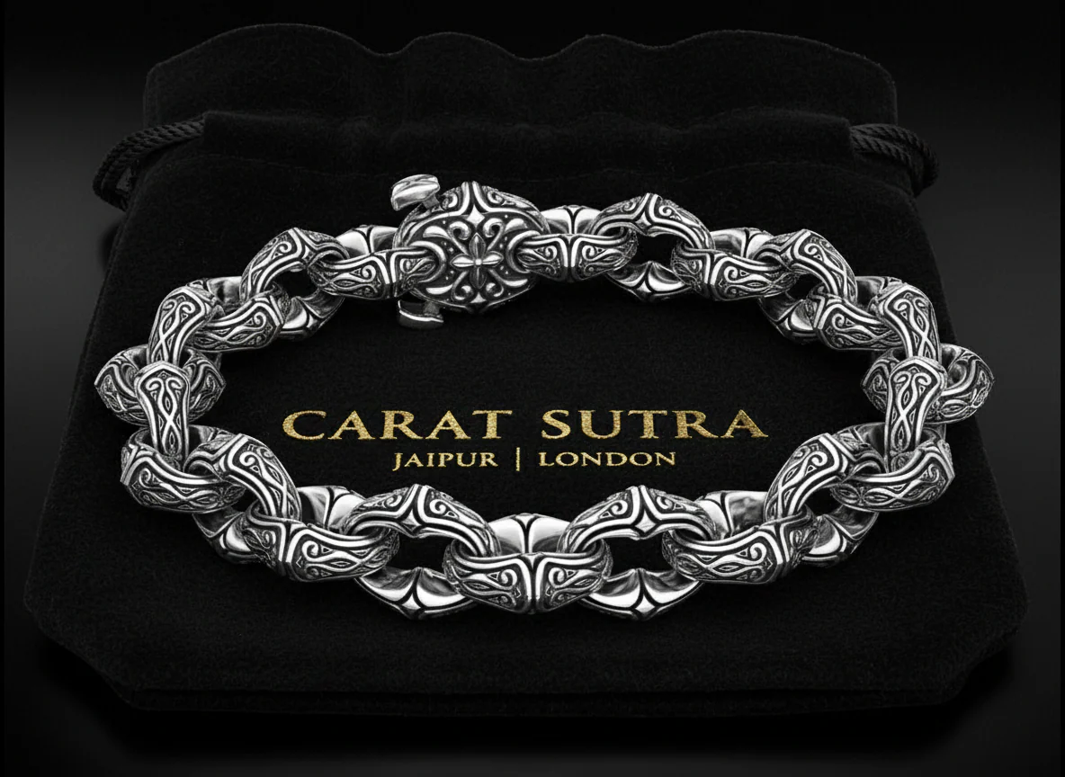 RARE PRINCE by CARAT SUTRA | Unique Real Biker Bracelet for Men | 925 Sterling Silver Bracelet | Men's Jewelry | With Certificate of Authenticity and 925 Hallmark - Image 3