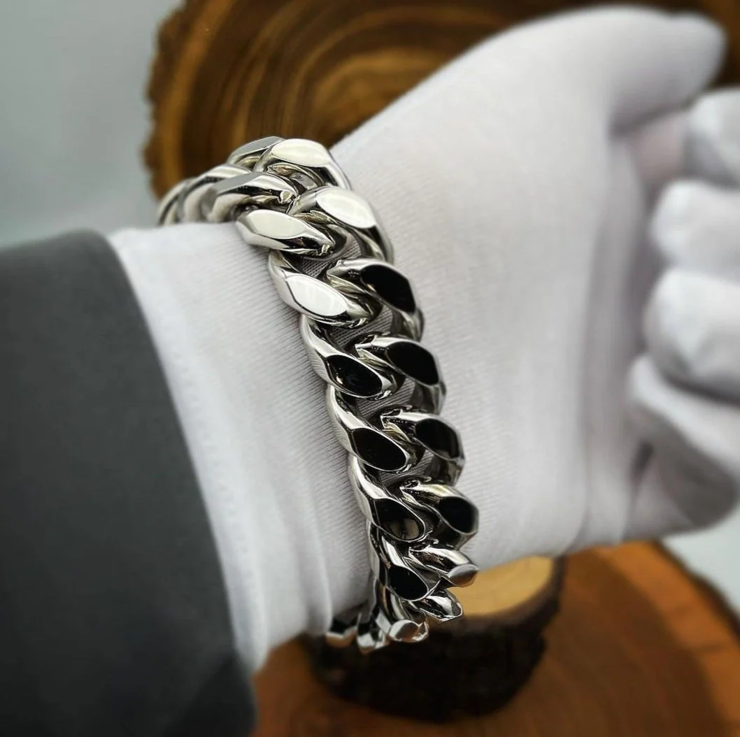RARE PRINCE by CARAT SUTRA | Unique 19mm High Polished Solid Miami Cuban Bracelet with Iced Skull Lock for Men | 925 Sterling Silver Bracelet | Men's Jewelry | With Certificate of Authenticity and 925 Hallmark - Image 5