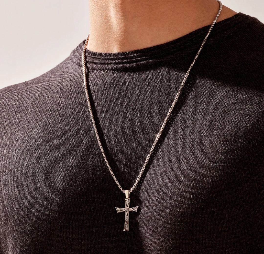 RARE PRINCE by CARAT SUTRA | Unique Classic Cross Pendant with Engraved Design, 925 Sterling Silver Pendant | Men's Jewelry | With Certificate of Authenticity and 925 Hallmark - Image 2