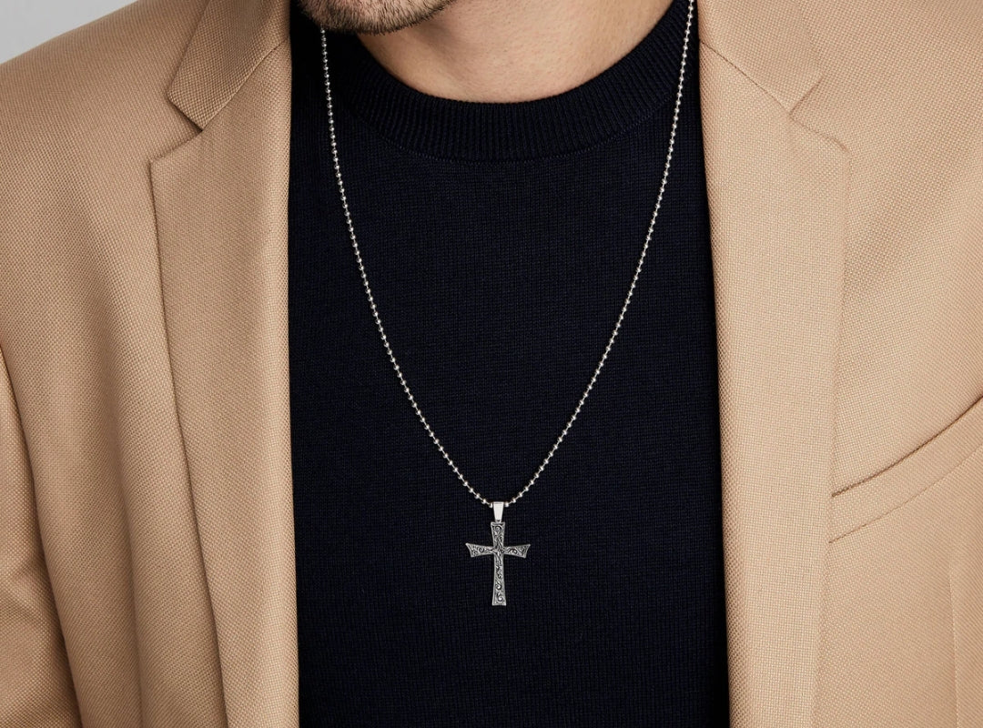 RARE PRINCE by CARAT SUTRA | Unique Classic Cross Pendant with Engraved Design, 925 Sterling Silver Pendant | Men's Jewelry | With Certificate of Authenticity and 925 Hallmark - Image 5
