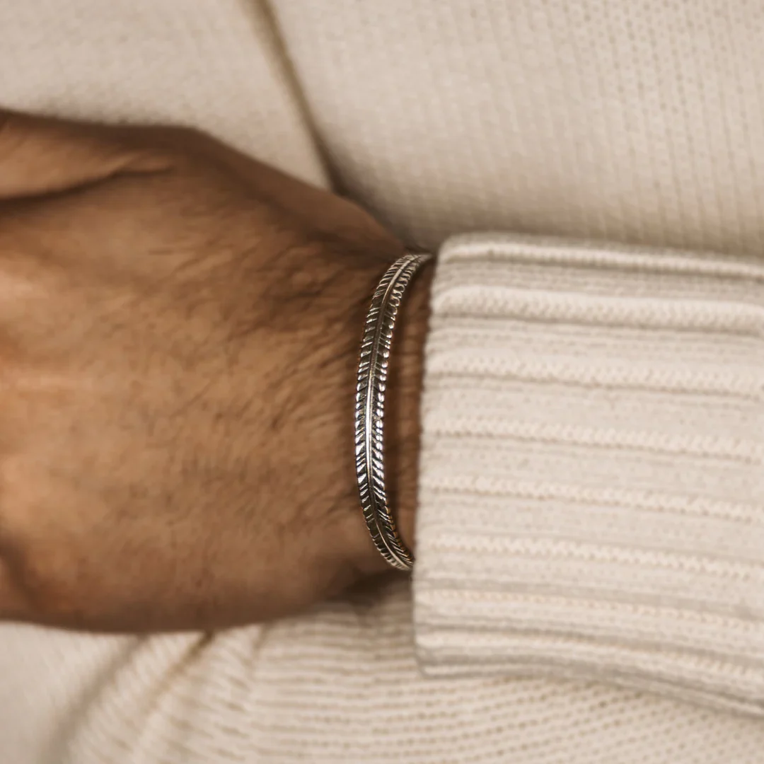 RARE PRINCE by CARAT SUTRA | Unique Thin Feather Bangle/kadaa/Handcuff for Men & Boys | 925 Sterling Silver Bracelet | Men's Jewelry | With Certificate of Authenticity and 925 Hallmark - Image 3