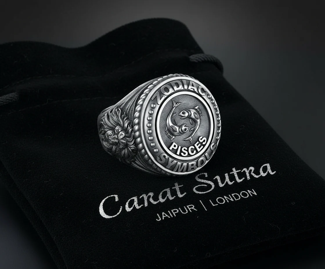 RARE PRINCE by CARAT SUTRA | Unique Designed Pisces Zodiac Ring with Lion | 925 Sterling Silver Oxidized Ring | Men's Jewelry | With Certificate of Authenticity and 925 Hallmark - Image 3