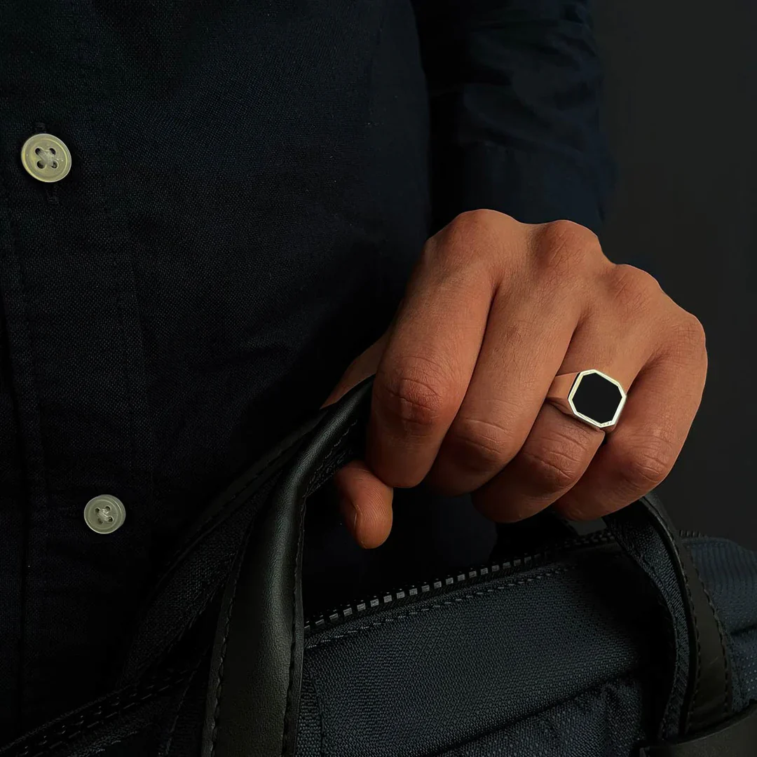RARE PRINCE by CARAT SUTRA | Classic Signet Ring with Natural Black Onyx | 925 Sterling Silver Ring | Men's Jewelry | With Certificate of Authenticity and 925 Hallmark - Image 2