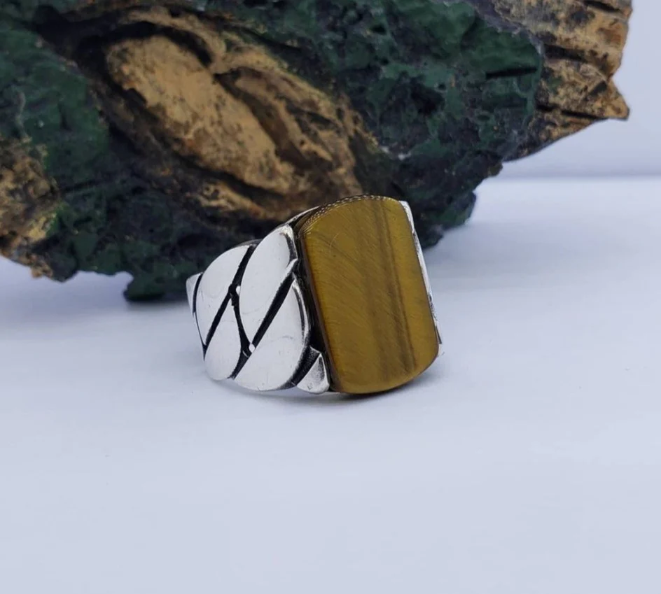 RARE PRINCE by CARAT SUTRA | Unique Turkish Braided Style Ring with Natural Tiger Eye | 925 Sterling Silver Oxidized Ring | Men's Jewelry | With Certificate of Authenticity and 925 Hallmark - Image 5