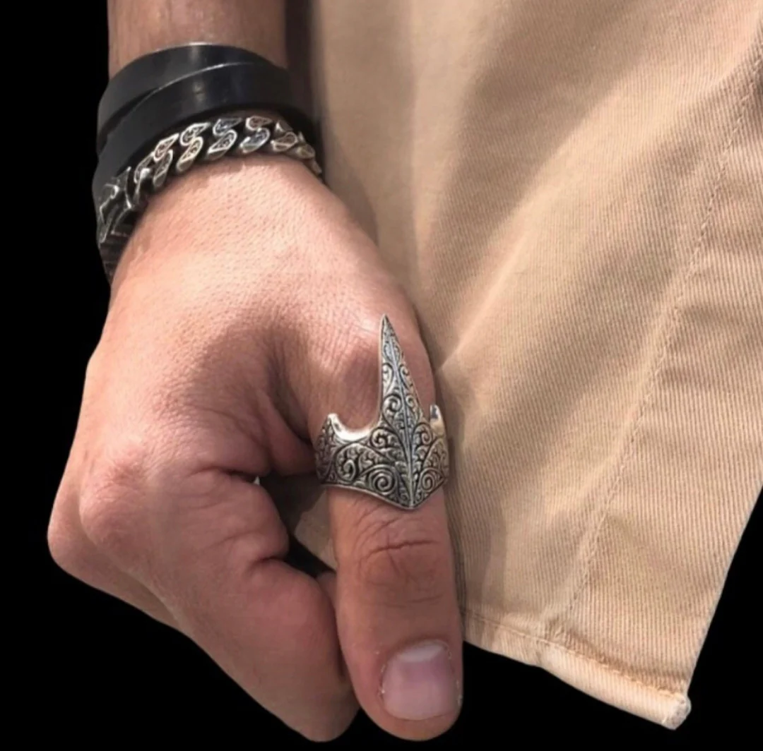 RARE PRINCE by CARAT SUTRA | Unique Turkish Style Signet Thumb Ring | 925 Sterling Silver Oxidized Ring | Men's Jewelry | With Certificate of Authenticity and 925 Hallmark - Image 5