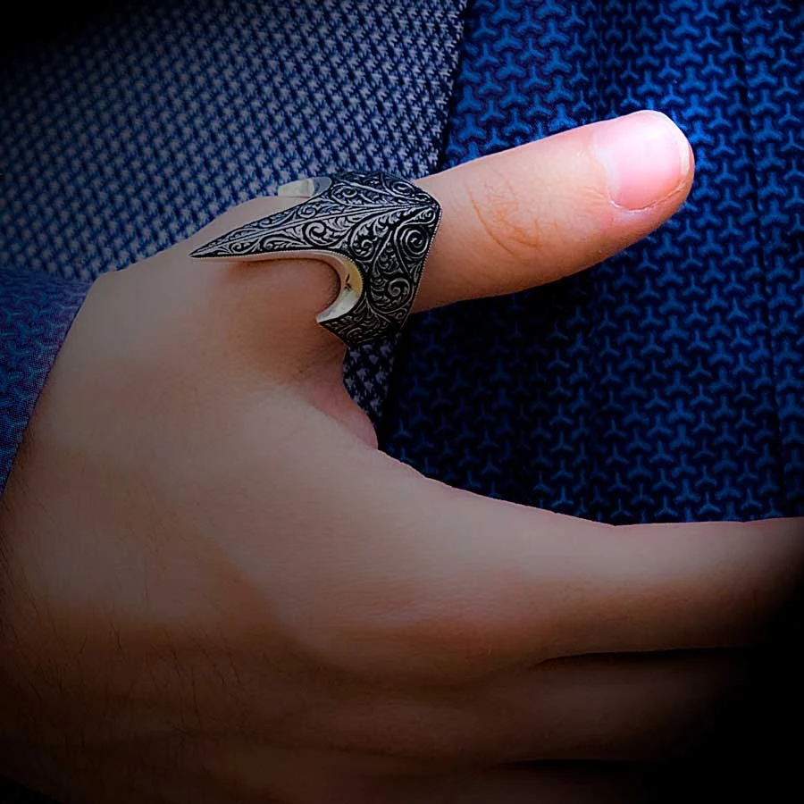 RARE PRINCE by CARAT SUTRA | Unique Turkish Style Signet Thumb Ring | 925 Sterling Silver Oxidized Ring | Men's Jewelry | With Certificate of Authenticity and 925 Hallmark - Image 8