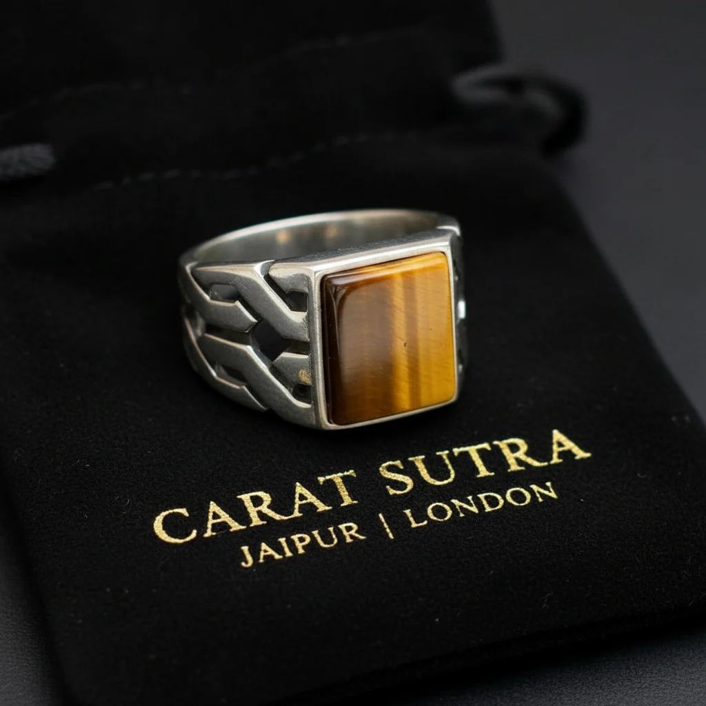 RARE PRINCE by CARAT SUTRA | Unique Turkish Gucci Style Ring with Natural Tiger Eye | 925 Sterling Silver Oxidized Ring | Men's Jewelry | With Certificate of Authenticity and 925 Hallmark - Image 3