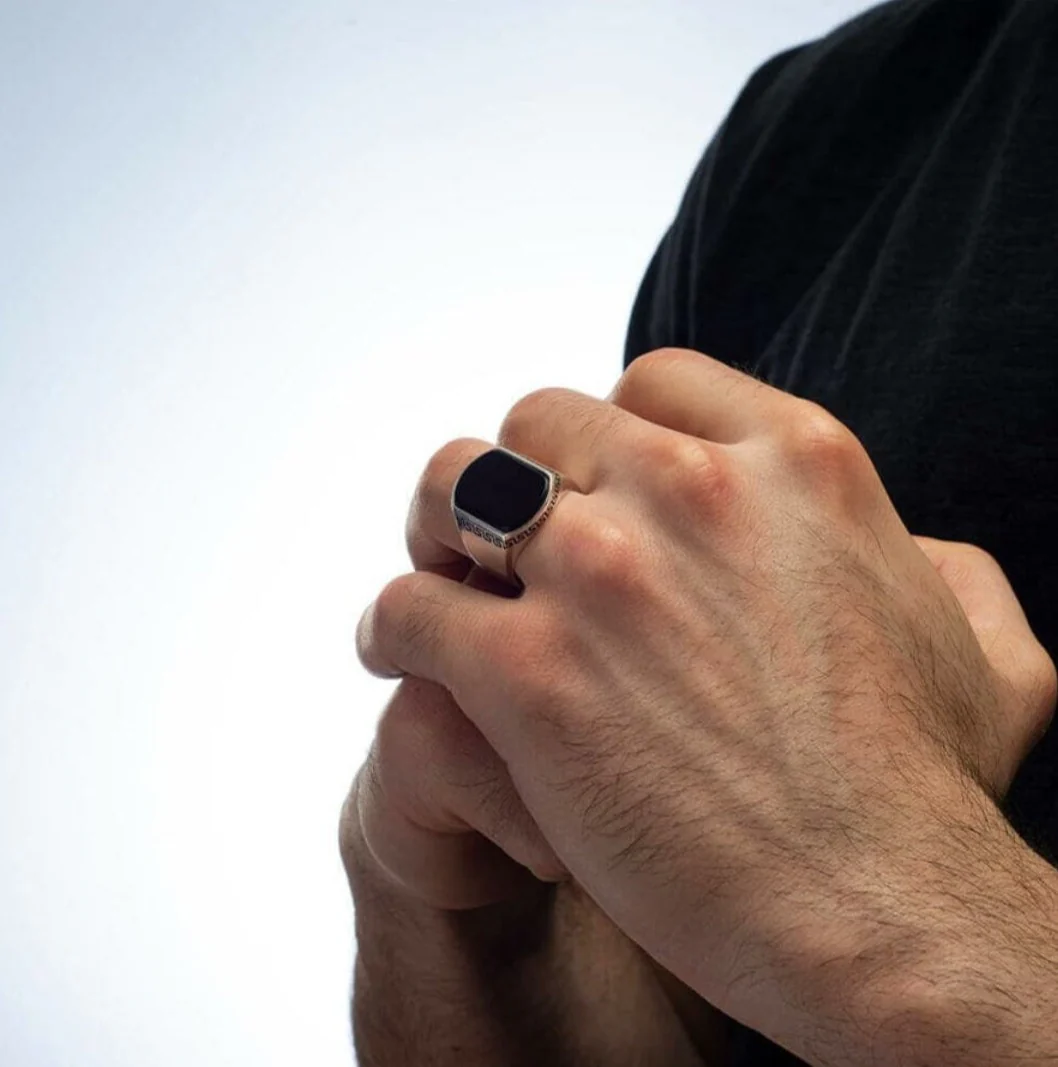 RARE PRINCE by CARAT SUTRA | Unique Turkish Style Personalized Name Initial Ring with Natural Black Onyx | 925 Sterling Silver Oxidized Ring | Men's Jewelry | With Certificate of Authenticity and 925 Hallmark - Image 10
