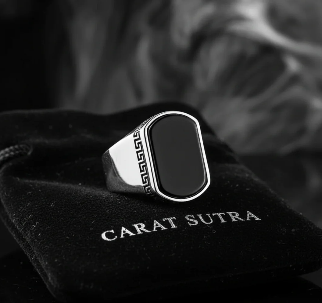 RARE PRINCE by CARAT SUTRA | Unique Turkish Style Personalized Name Initial Ring with Natural Black Onyx | 925 Sterling Silver Oxidized Ring | Men's Jewelry | With Certificate of Authenticity and 925 Hallmark - Image 2