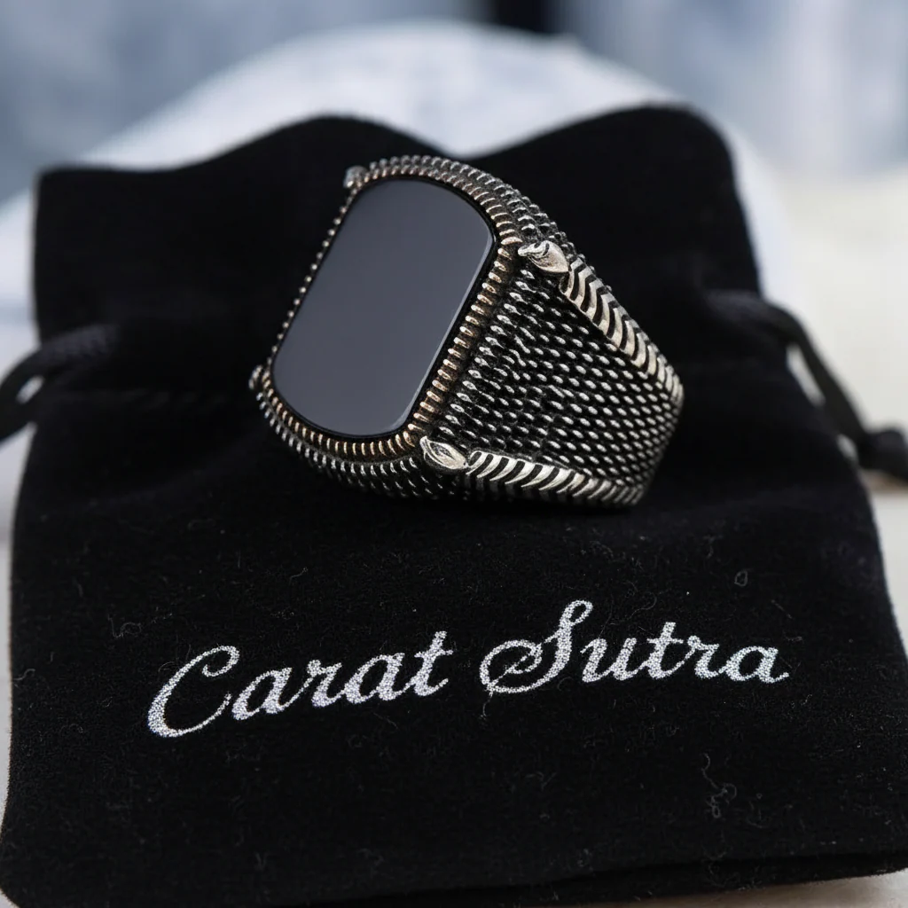 RARE PRINCE by CARAT SUTRA | Unique Turkish Style Ring with Natural Black Onyx | 925 Sterling Silver Oxidized Ring | Men's Jewelry | With Certificate of Authenticity and 925 Hallmark - Image 3