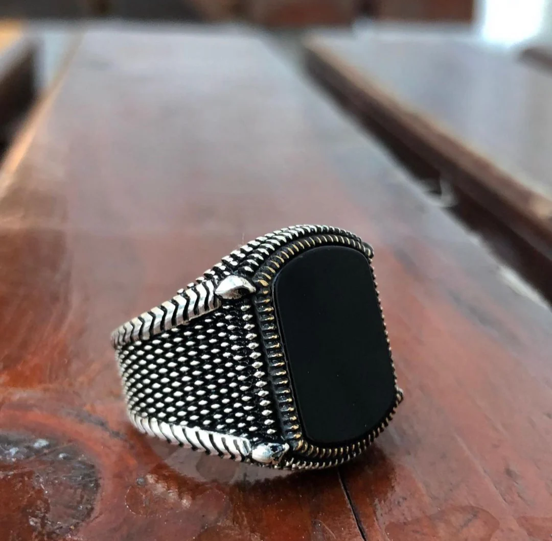 RARE PRINCE by CARAT SUTRA | Unique Turkish Style Ring with Natural Black Onyx | 925 Sterling Silver Oxidized Ring | Men's Jewelry | With Certificate of Authenticity and 925 Hallmark - Image 7