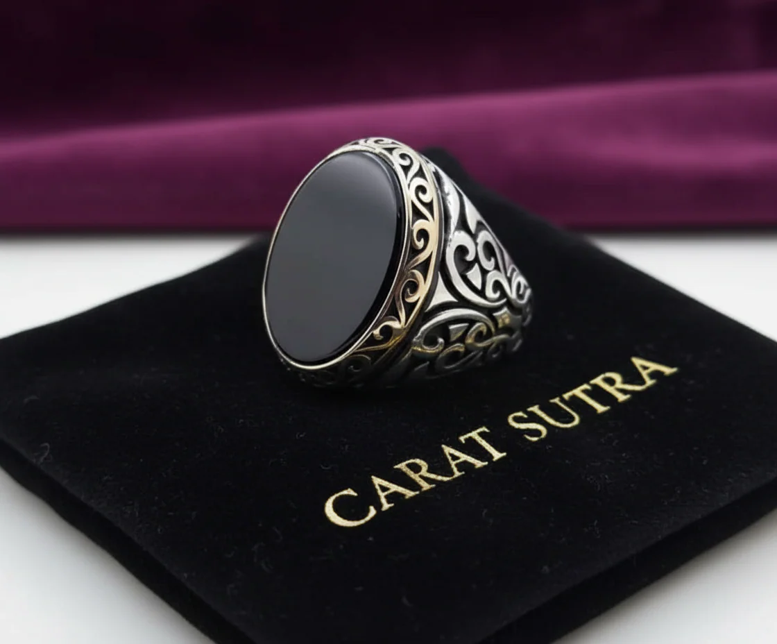 RARE PRINCE by CARAT SUTRA | Unique Turkish Style Ring with Natural Black Onyx | 925 Sterling Silver Oxidized Ring | Men's Jewelry | With Certificate of Authenticity and 925 Hallmark - Image 2