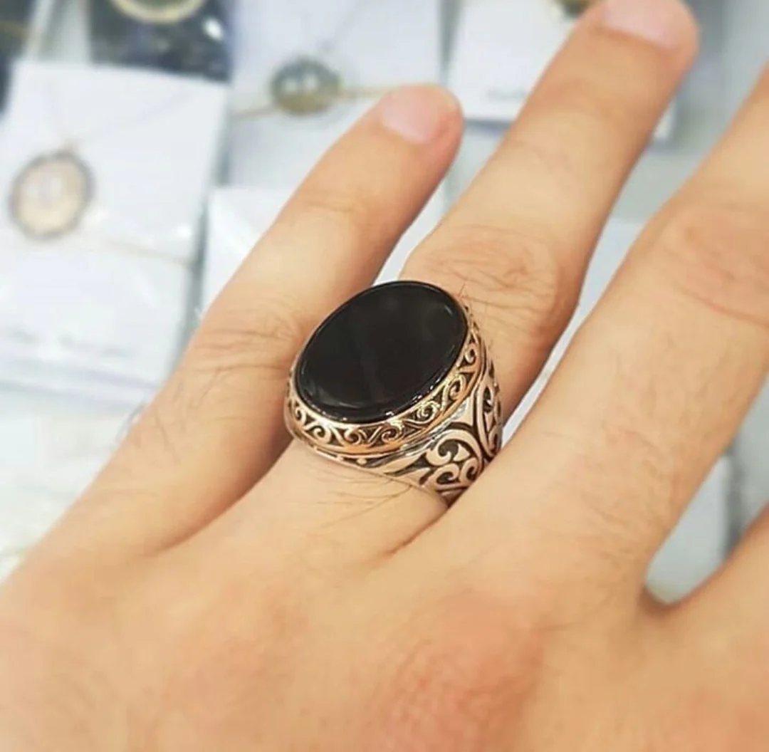 RARE PRINCE by CARAT SUTRA | Unique Turkish Style Ring with Natural Black Onyx | 925 Sterling Silver Oxidized Ring | Men's Jewelry | With Certificate of Authenticity and 925 Hallmark - Image 6
