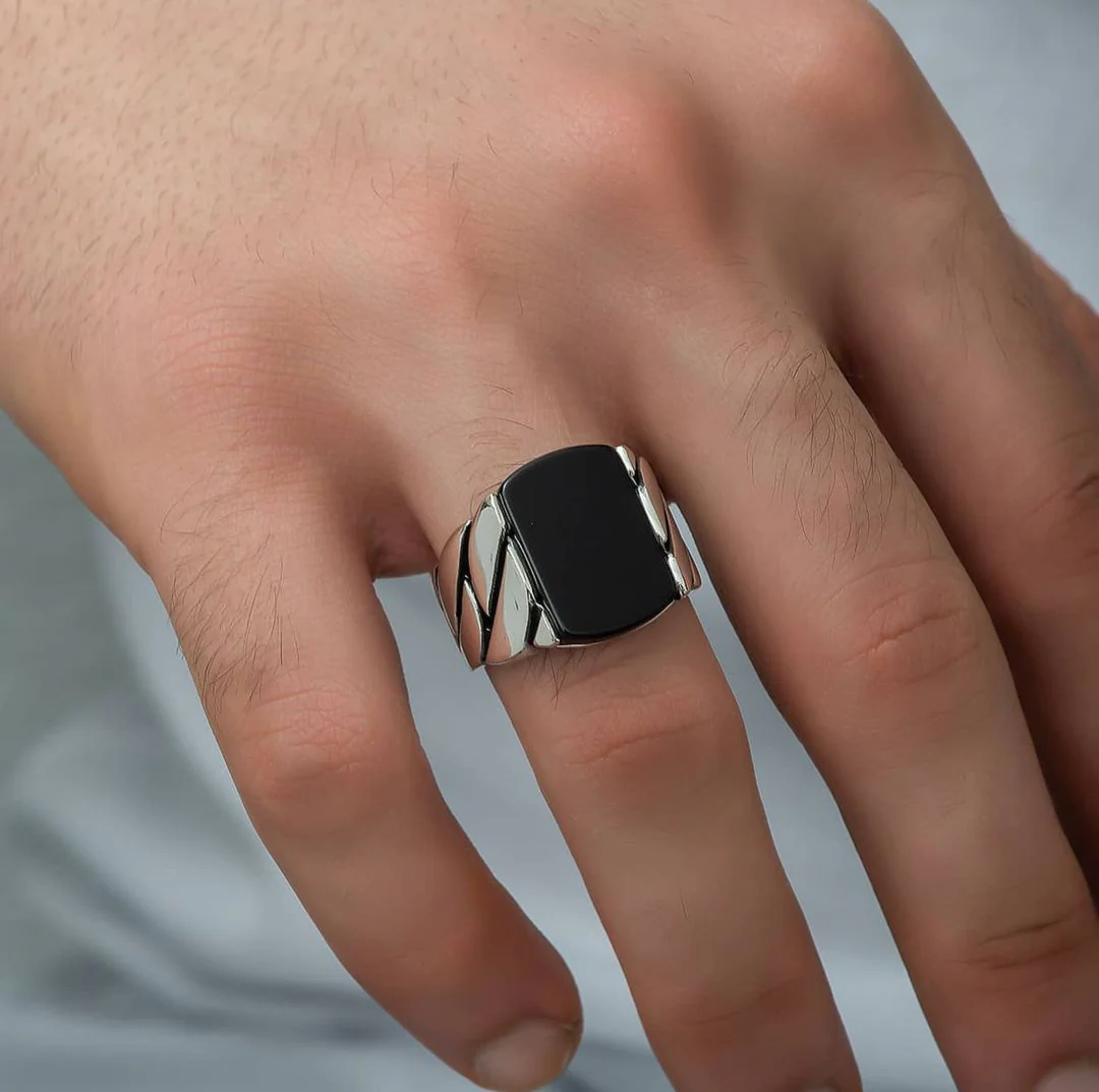 RARE PRINCE by CARAT SUTRA | Unique Turkish Braided Style Ring with Natural Black Onyx | 925 Sterling Silver Oxidized Ring | Men's Jewelry | With Certificate of Authenticity and 925 Hallmark - Image 2