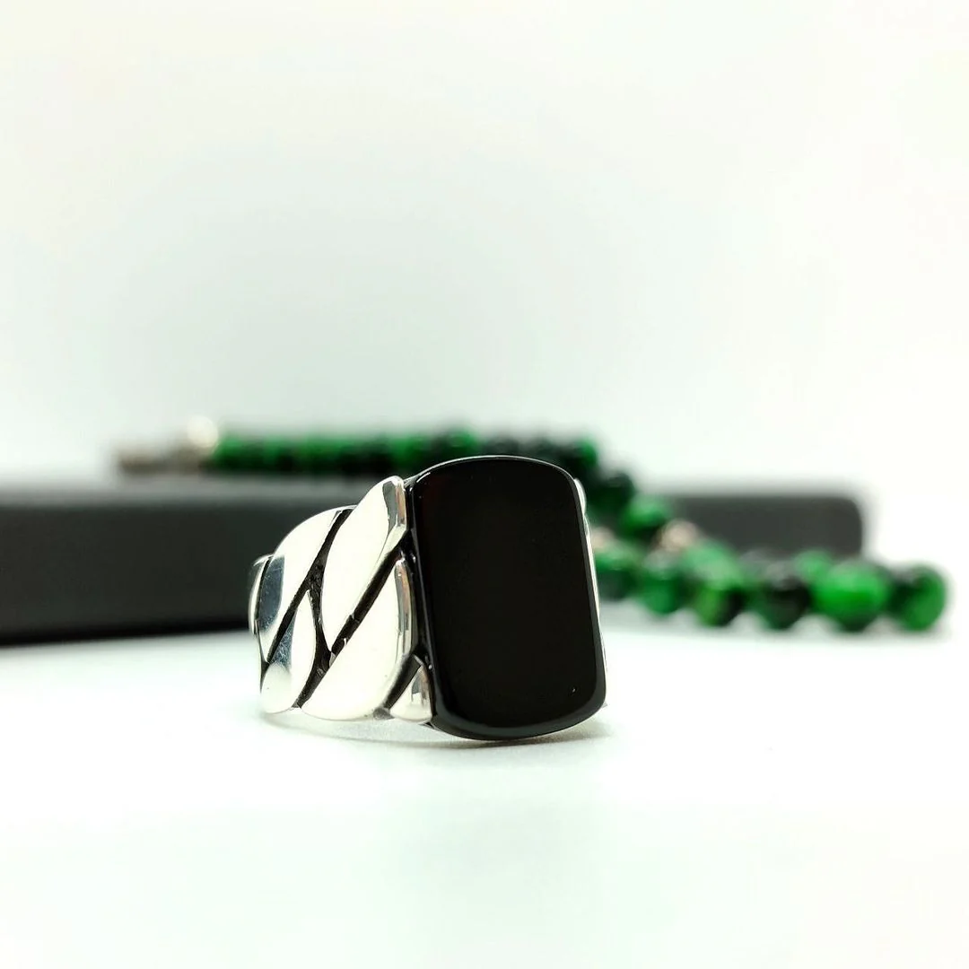 RARE PRINCE by CARAT SUTRA | Unique Turkish Braided Style Ring with Natural Black Onyx | 925 Sterling Silver Oxidized Ring | Men's Jewelry | With Certificate of Authenticity and 925 Hallmark - Image 3