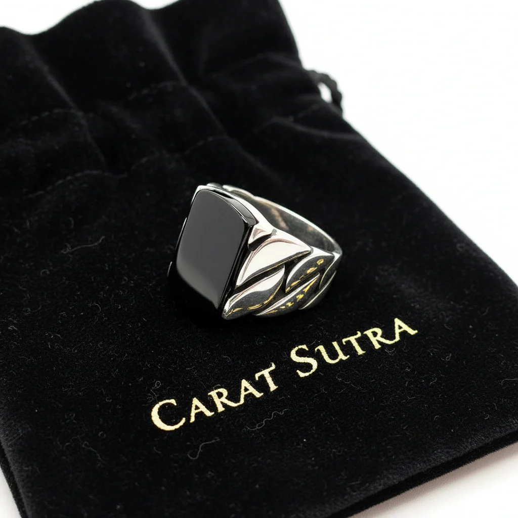 RARE PRINCE by CARAT SUTRA | Unique Turkish Braided Style Ring with Natural Black Onyx | 925 Sterling Silver Oxidized Ring | Men's Jewelry | With Certificate of Authenticity and 925 Hallmark - Image 4