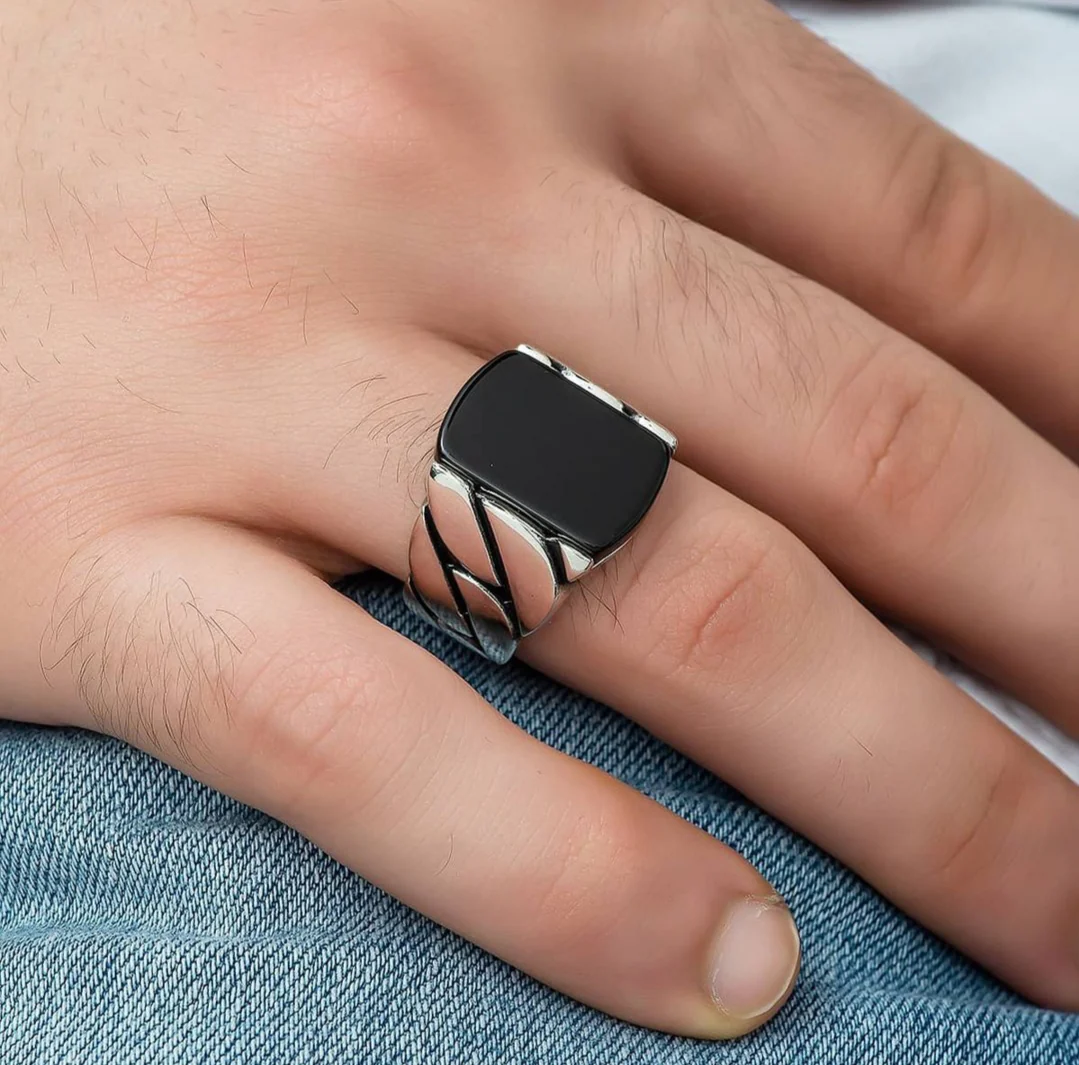 RARE PRINCE by CARAT SUTRA | Unique Turkish Braided Style Ring with Natural Black Onyx | 925 Sterling Silver Oxidized Ring | Men's Jewelry | With Certificate of Authenticity and 925 Hallmark - Image 5